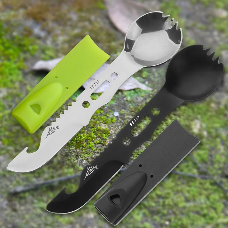 

Petrified fish Outdoor Food Multi-function Tool Survival Camping Hunting Knife Multi-purpose Outdoor Spoon & Knife Tool Set
