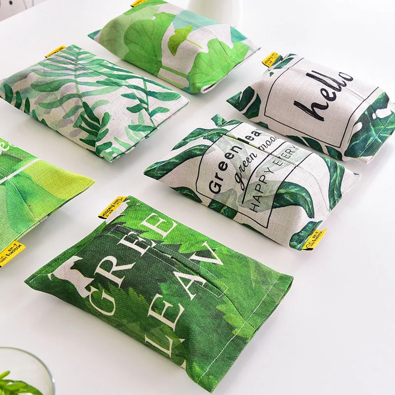 

Car Tissue Box Cover Green Leaves Dispenser For Napkins Table Decoration Container Tropical Plant Napkin Holder Boite Mouchoir