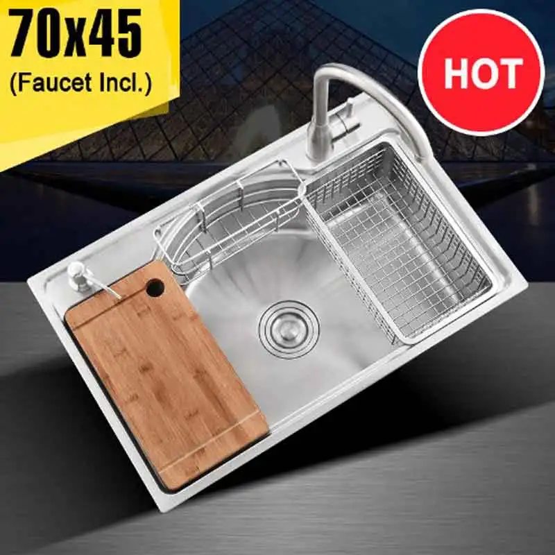 

Multifunctional Thicken Kitchen Sink Set with Stainless Steel Drainer and hot and cold Faucet Knift Block (Knives Not Included)