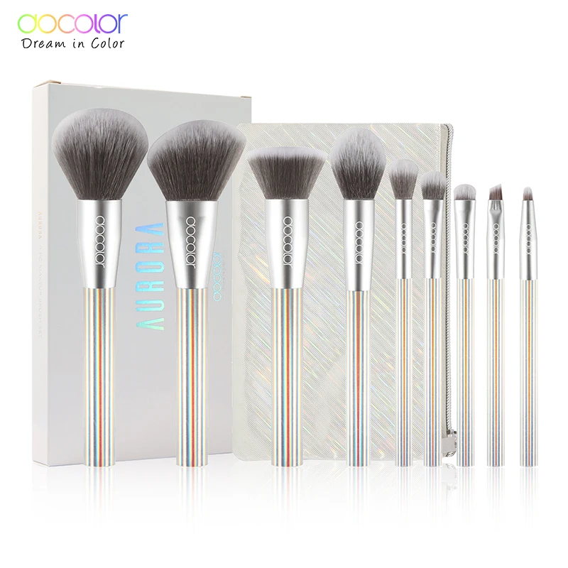 

Docolor 9pcs Brushes for makeup brushes set professional with natural hair make up brushes high quality Powder Brush