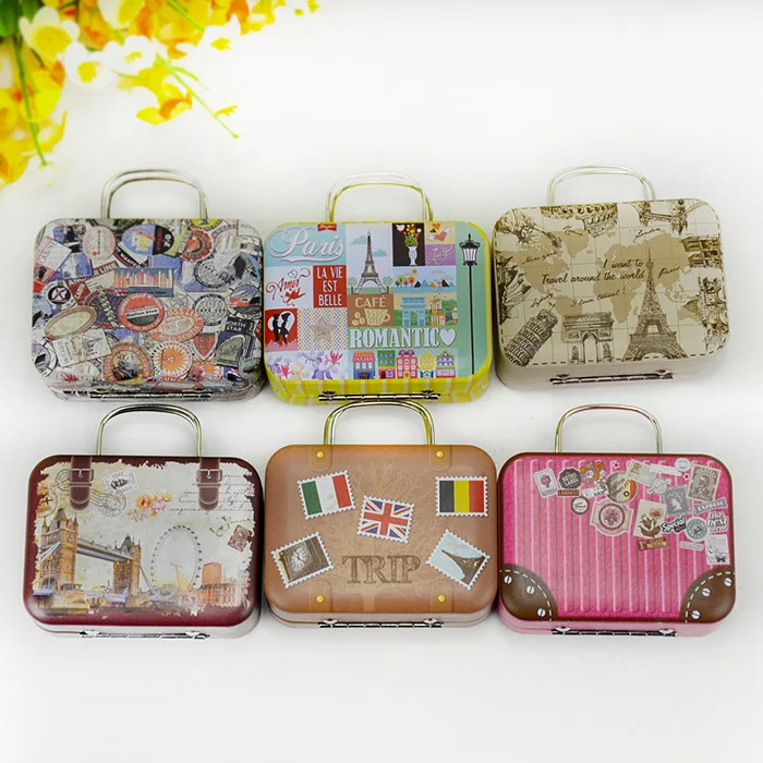 

240pcs Continental Mini Tin Box Retro Suitcase Handbag Small Rectangular Candy Box Small Tin Container wa3337