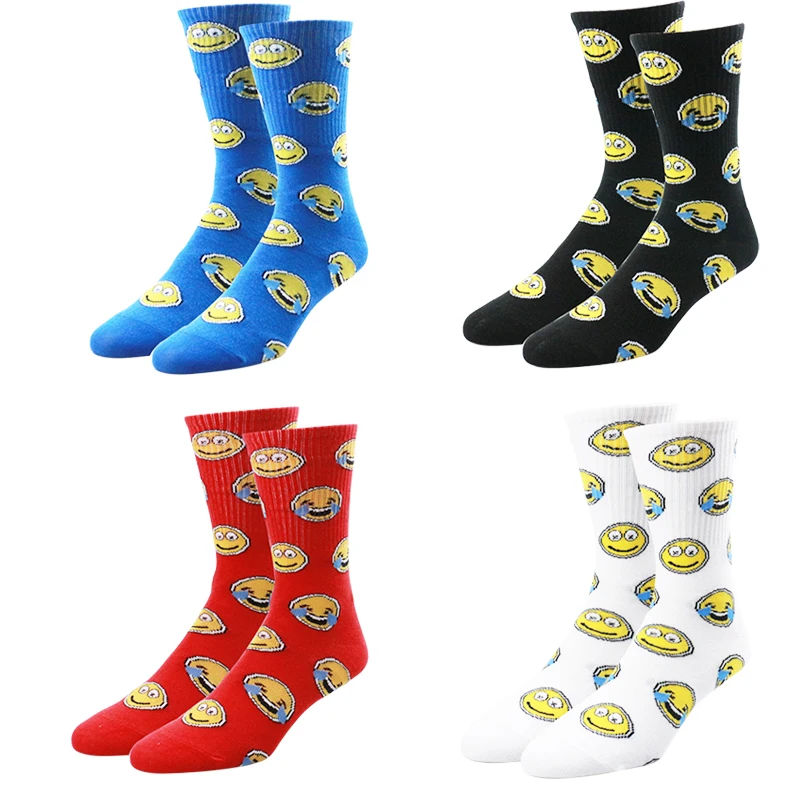 Italy Mens emoji smile Socks Cartoon Smile White Hip Hop Socks Men Red