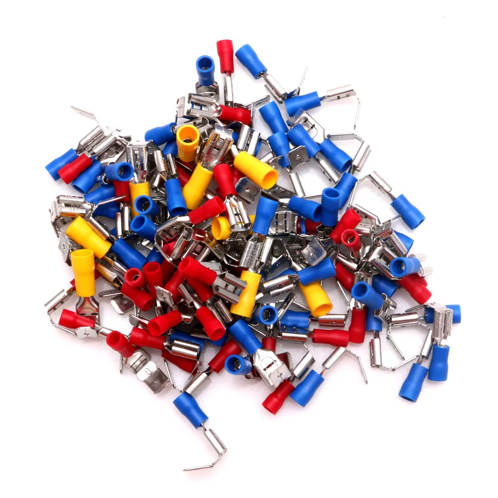 

100Pcs Male/Female Insulated Piggyback Spade Crimp Terminals Connectors 10-22AWG