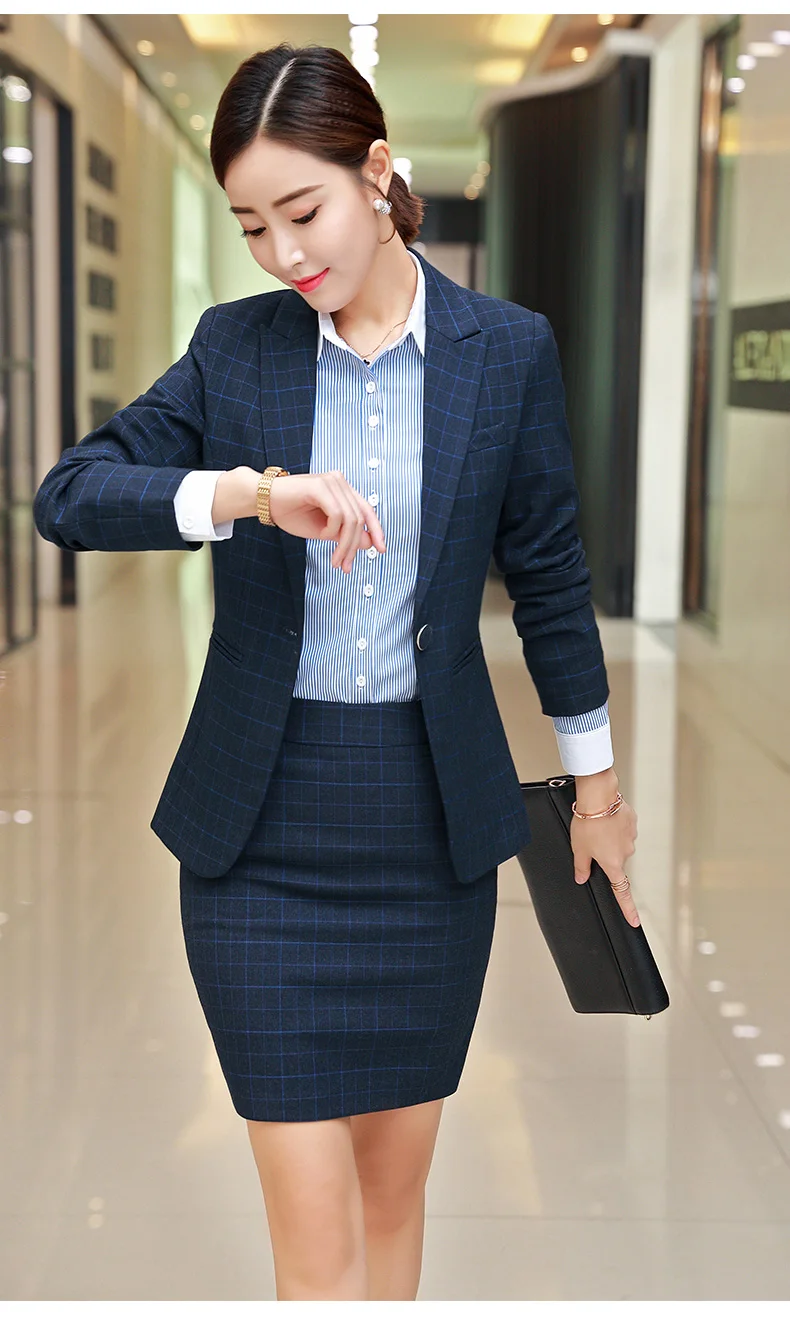 Women's business suit suit autumn lattice slim long sleeve small suit jacket temperament casual nine pants and skirt