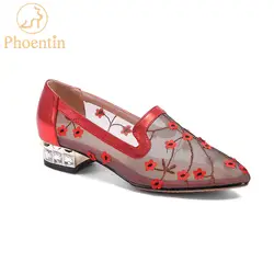Phoentin/обувь на высоком каблуке вставки из прозрачной сетки шлёпанцы обувь цветок 2019 пикантные острым кристалл низкий каблук мелкая Женская