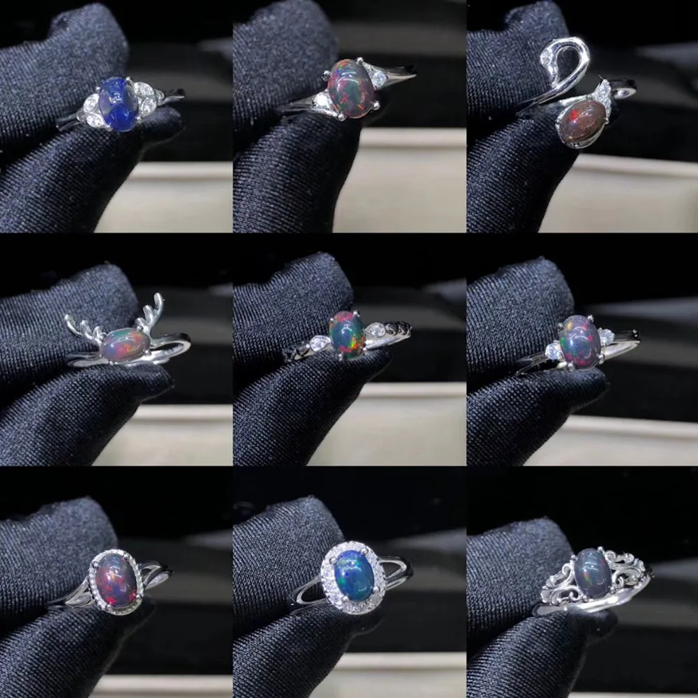 Эфиопское кольцо с натуральным опалом, 925 пробы, серебряное кольцо, овальное, 5x7 мм, многоцветные кольца с опалом для женщин