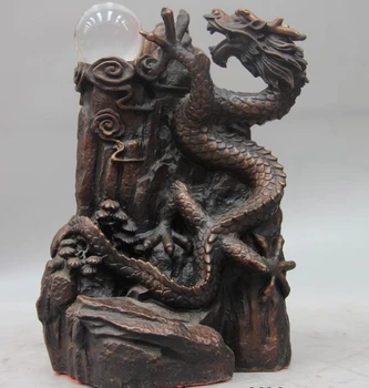

China Bronze Copper Feng Shui Mountain Zodiac Dragon Play Bead Statue Sculpture