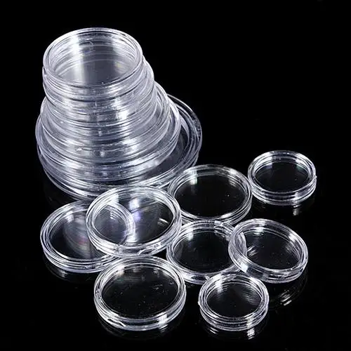

Fashion 10Pcs Transparent Boxed Coin Capsules Sizes Available 18mm to 50mm Coin Cases