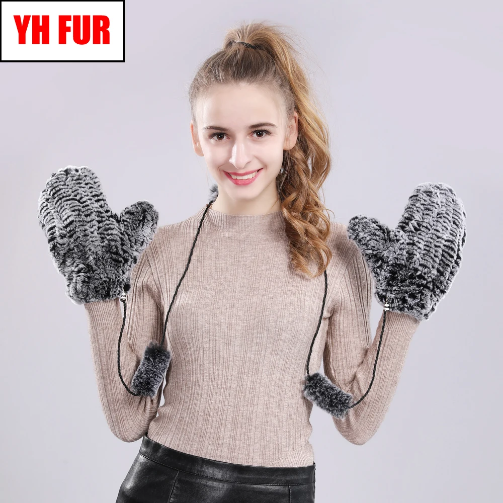 

Women Fashion Handmade Knit Real Rex Rabbit Fur Gloves Outdoor Elastic Russian Thick Warm Natural Rex Rabbit Fur Gloves Mittens