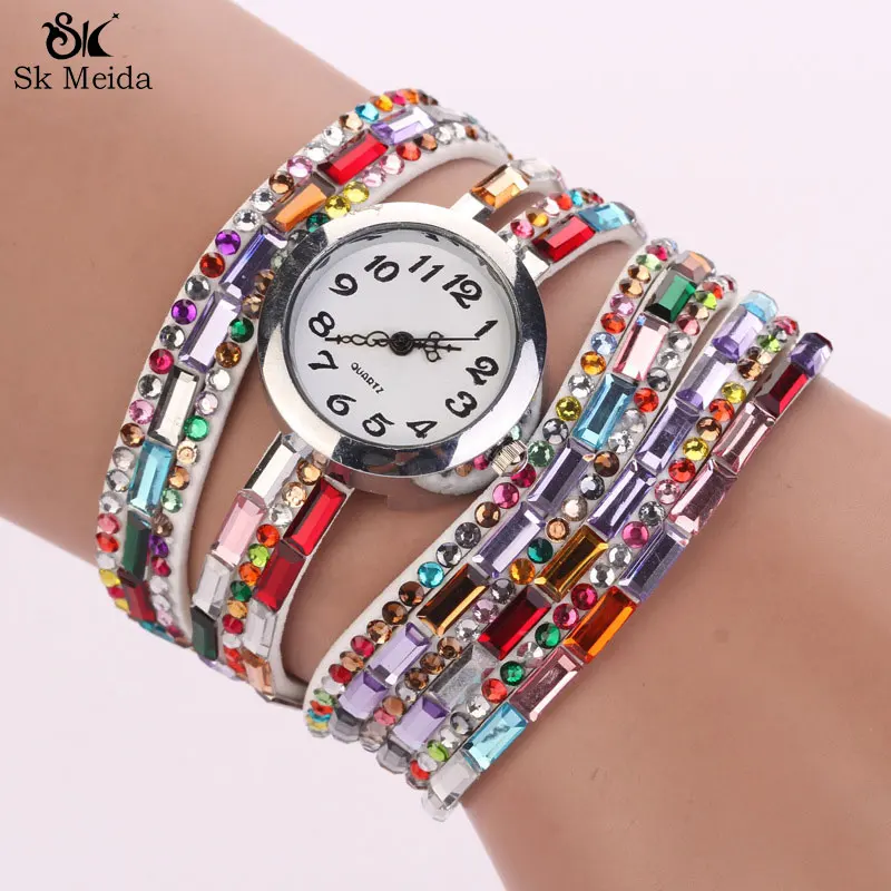 

New retro watch diamond ladies three-layer winding bracelet watch Exquisite compact digital dial women watches round clock SW-29