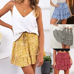 2019 модная женская летняя Бохо короткая юбка Повседневный пляжный сарафан Цветочная трапециевидная мини-юбка