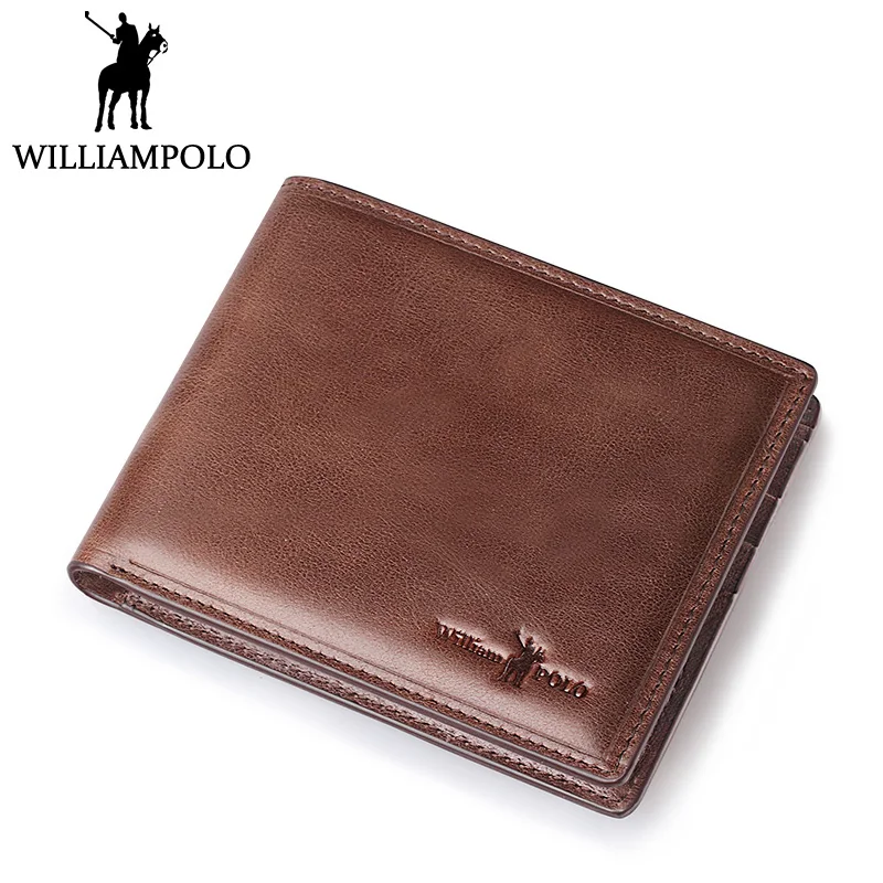 

WilliamPOLO Vintage Short Wallet Men Genuine Leather Bifold Purse with Removable Card Holder Luxury GIFT Packing