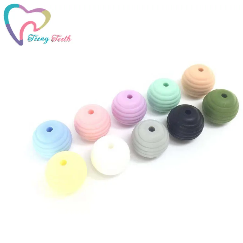 

Teeny Teeth 10 PCS 15 MM Round Spiral Loose Beads Silicone DIY Nursing Jewelry Accessories BPA Free Beeive Silicone Round Beads