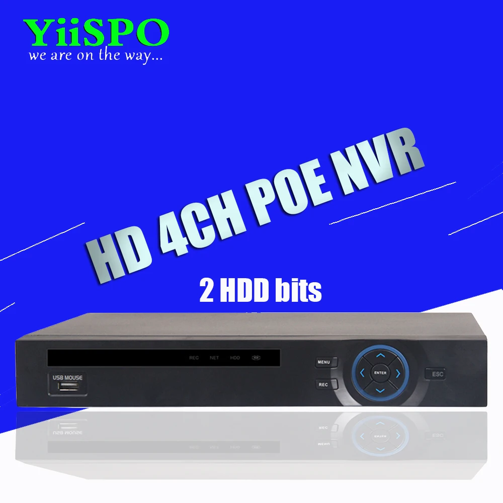 Yiispo 4CH Стандартный 48 В POE 1080 P NVR H.264 HDMI ONVIF Full HD построен в poe RJ45 Порты и разъёмы
