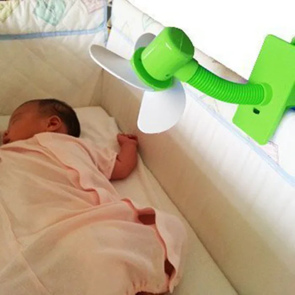 Клип-на с USB мини-вентилятор для детских кроваток манежи(зеленый