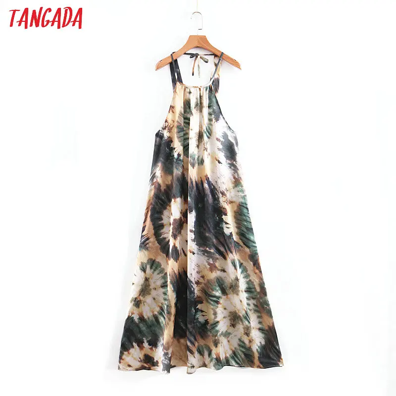

Tangada 2019 women print flower beach halter dress loose korean fashion sleeveless bow tie beach maxi dresses vestidos SL248
