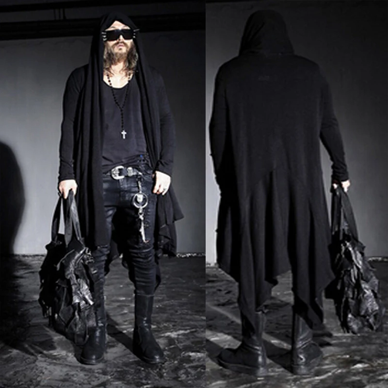 S-4XL Новая мужская мода мод стильный авангардный Темный панк капюшон длинный черный плащ Кардиган Куртка мужская вязаная куртка одежда