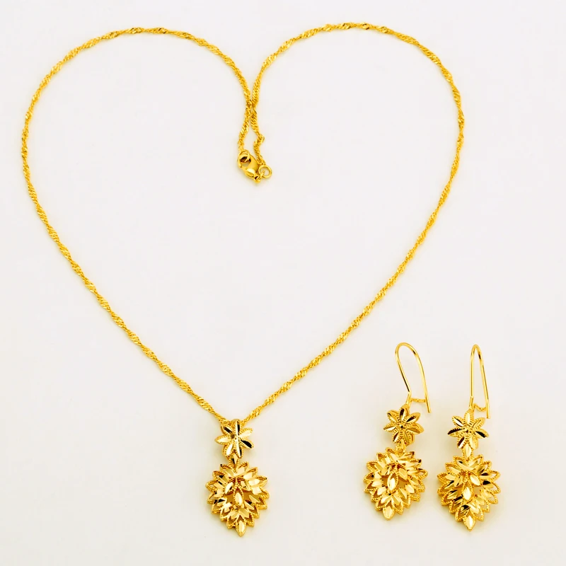 Gold Color Ethiopian African Accessories Jewelry Sets Dubai Wedding Bride bridal Necklace/Pendant/Earrings gifts for women set