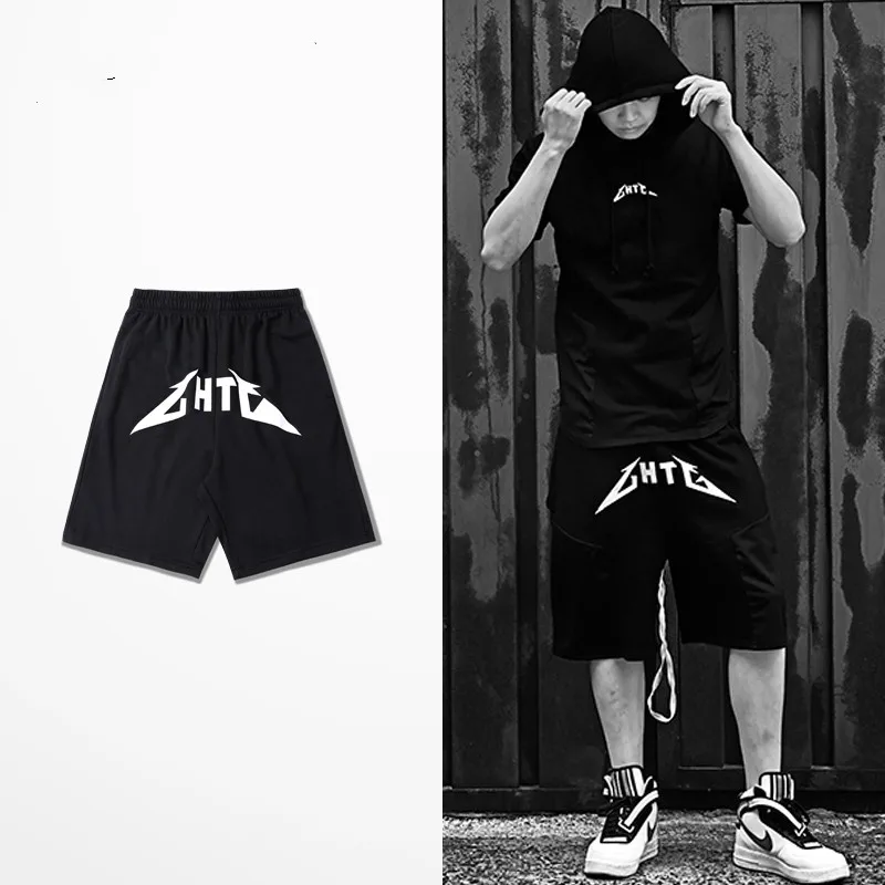 

High Street Drak Souls Tide Brand Shorts Men Summer Casual Wear Middle Short Pants Funny Print Hip Hop Shorts Male Kpop