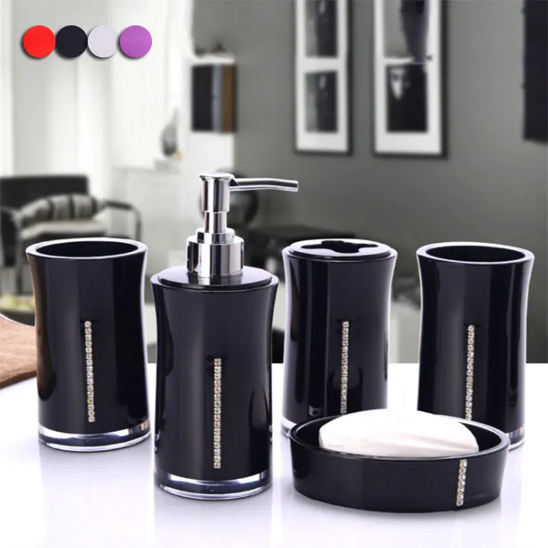 

Acrylic 5 Piece Bathroom Accessory Set Soap Dispenser Bottle Soap Dish Cup Toothbrush Holder Case Caddy DAG-ship