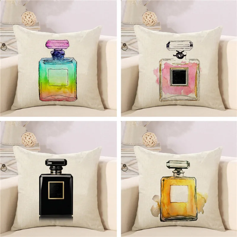 Printed Customized Logo Pillowcase Perfume Bottles Linen Cushion Cover