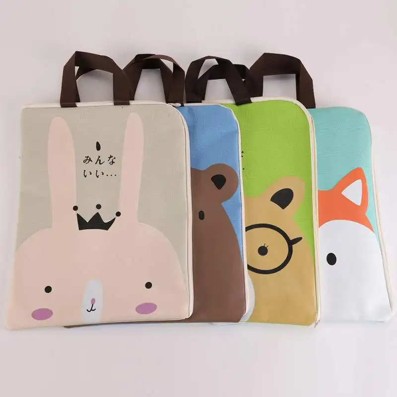 

Cute Cartoon Zipper File Bag Multi-Function Portable Storage Bag A4 Document Paper Organizer Home Office