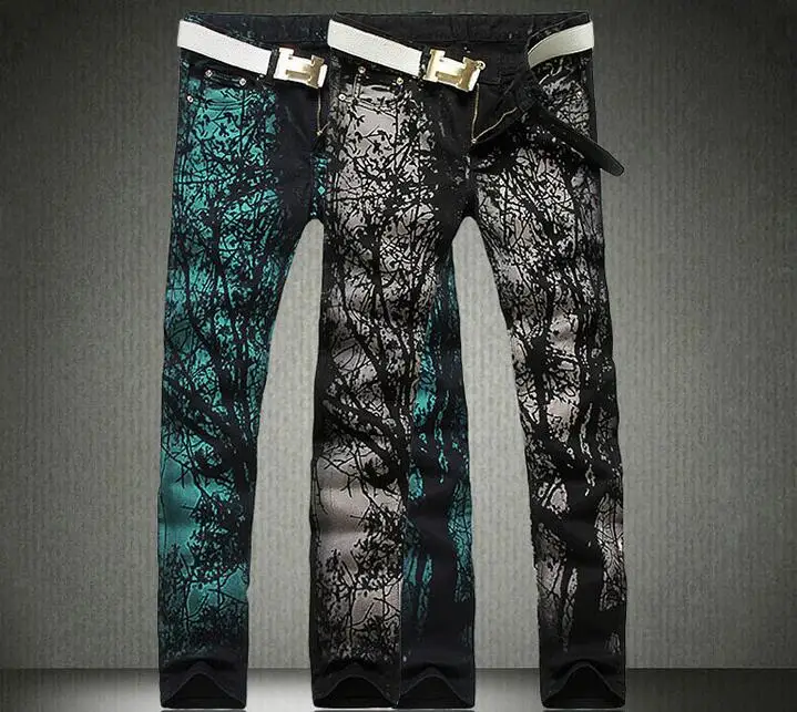 

28-38 HOT 2019 Spring Men's New Fashion Personality Trim small straight foot long pants print colored jeans pants
