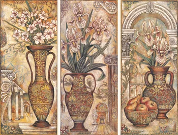 

VINTAGE VASE 3 Panels Classic Europe Style Unframed Cotton Canvas Paintings Wall Hanging Pictures for Dining Room Decor