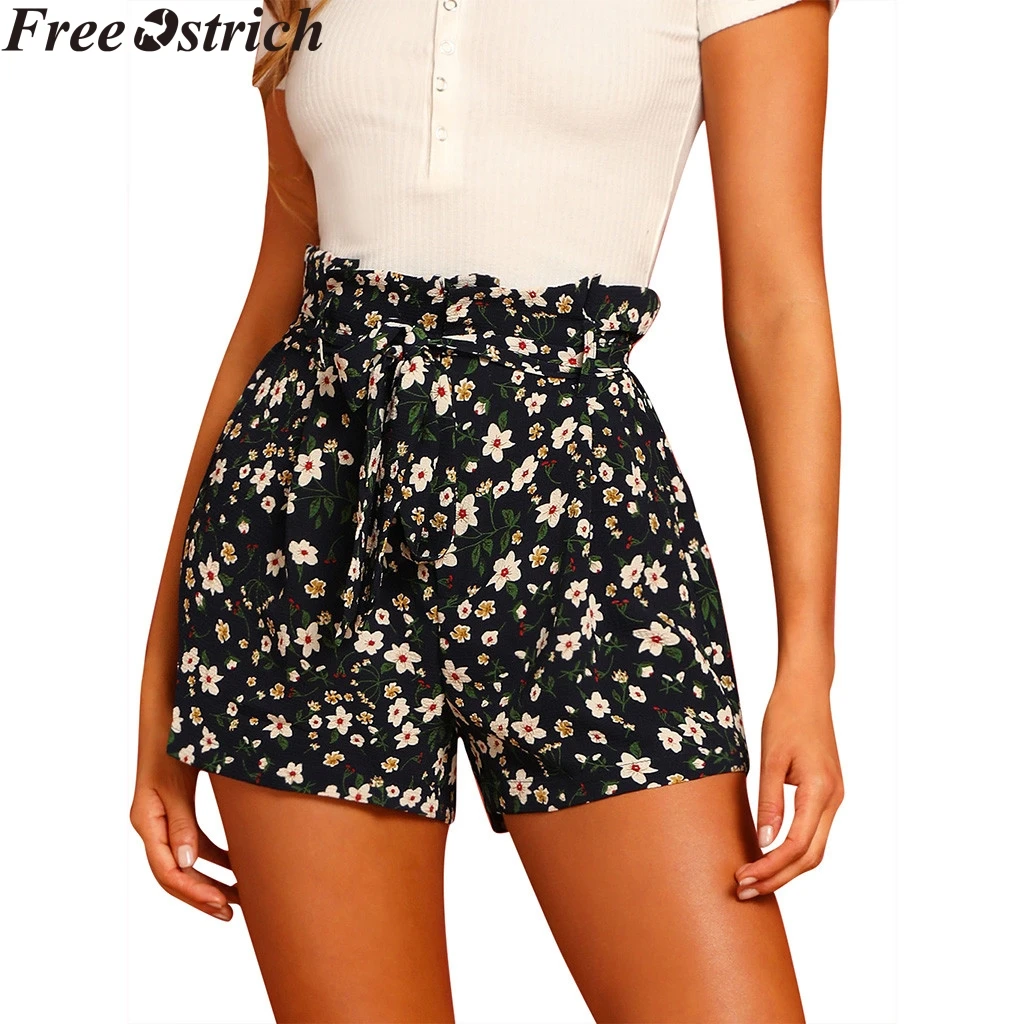 

Ladies summer straps shorts loose high waist elastic casual Ladies floral print plus size short trunks workout breathable female