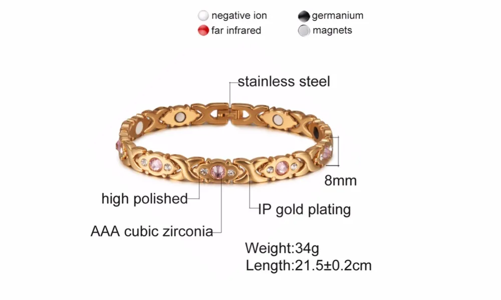 Vinterly Магнитный Браслет Женская цепочка кристалл золотой цвет браслет из нержавеющей стали Женский Крест энергия здоровья браслеты для женщин