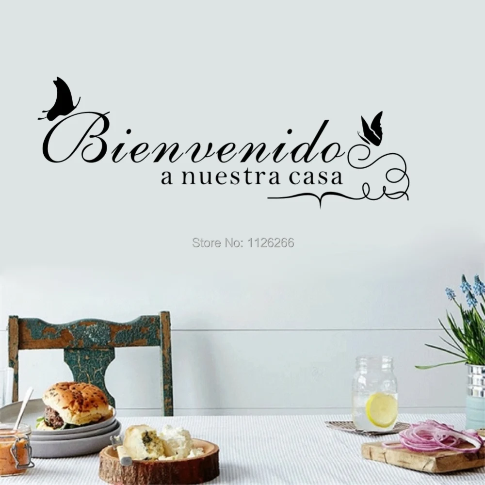 

Spanish Welcom to Our Home Quotes Viny Wall Stickers Butterfly Decals for Home Decor