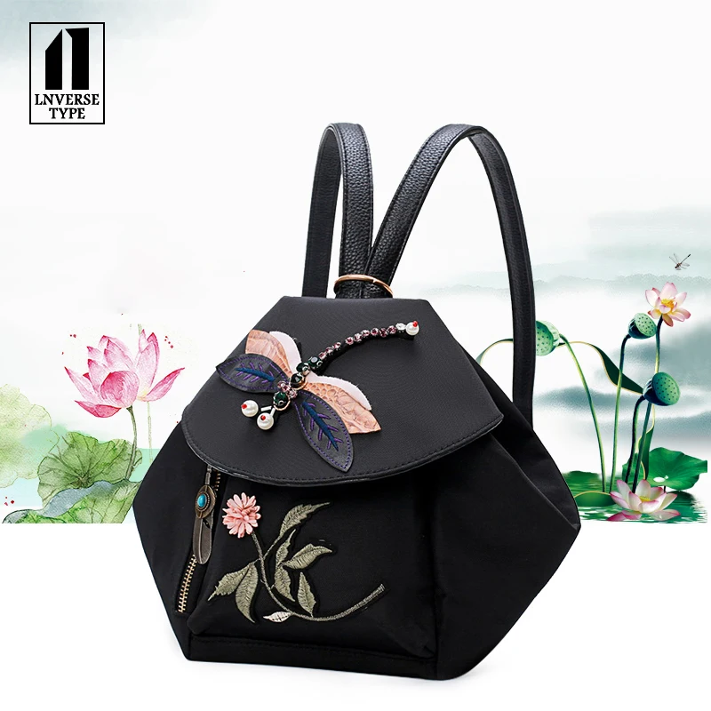 

National style embroidery dragonfly backpack Chinese style bag Oxford cloth Shoulder bag mini backpack for girls bags for women