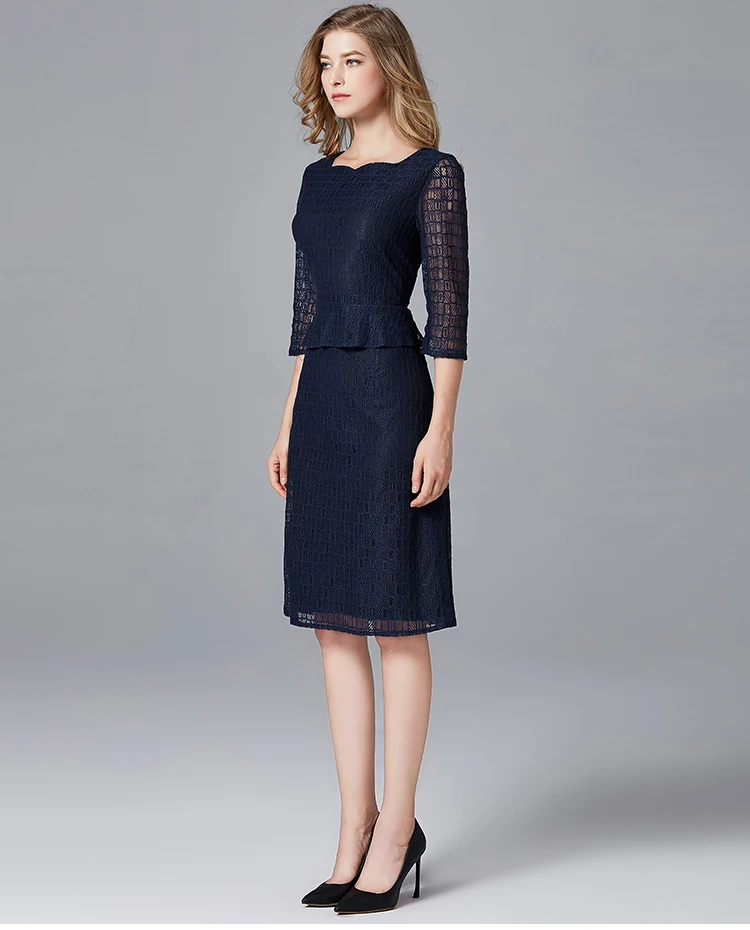 MUSENDA размера плюс женское элегантное темно-синее кружевное тонкое платье-туника осеннее женское офисное Деловое платье vestido одежда