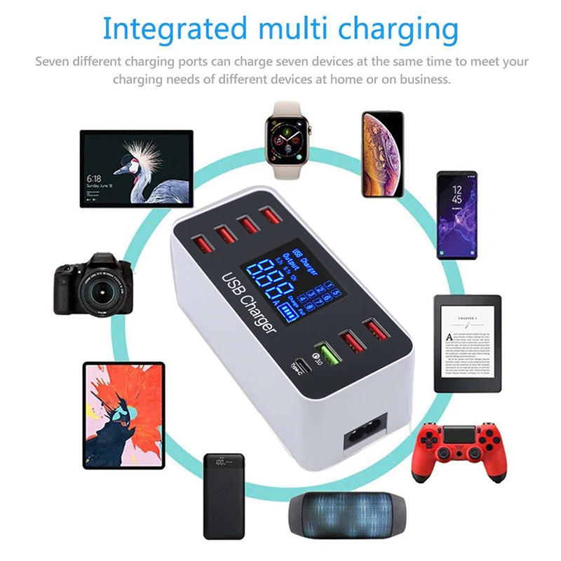 Быстрая зарядка 3,0 usb type C зарядная станция светодиодный дисплей Быстрая зарядка Телефон многоразъемное Зарядное устройство usb адаптер для IPhone samsung
