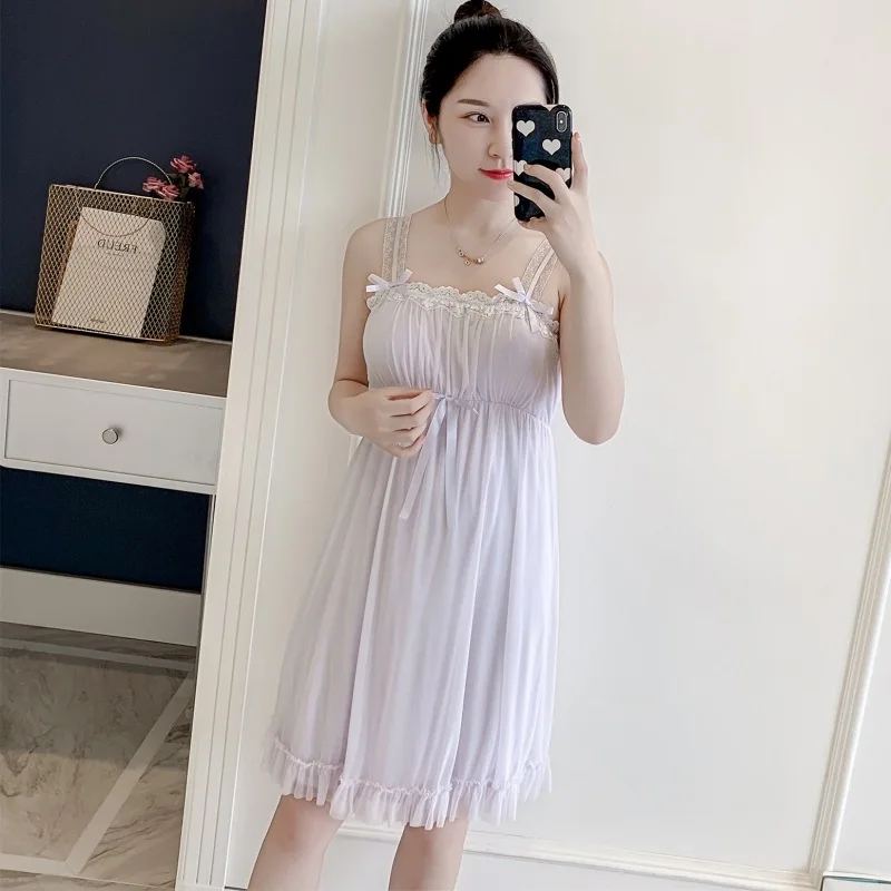 Lovely Retro Women Nightdress Lace Spaghetti Strap Princess Style Nightwear