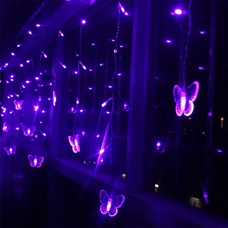 

Purple LED Lights Garlands 4m 100 LEDs 18p Butterfly Wedding Party Holiday Christmas Indoor Outdoor Decoration Curtain Lights