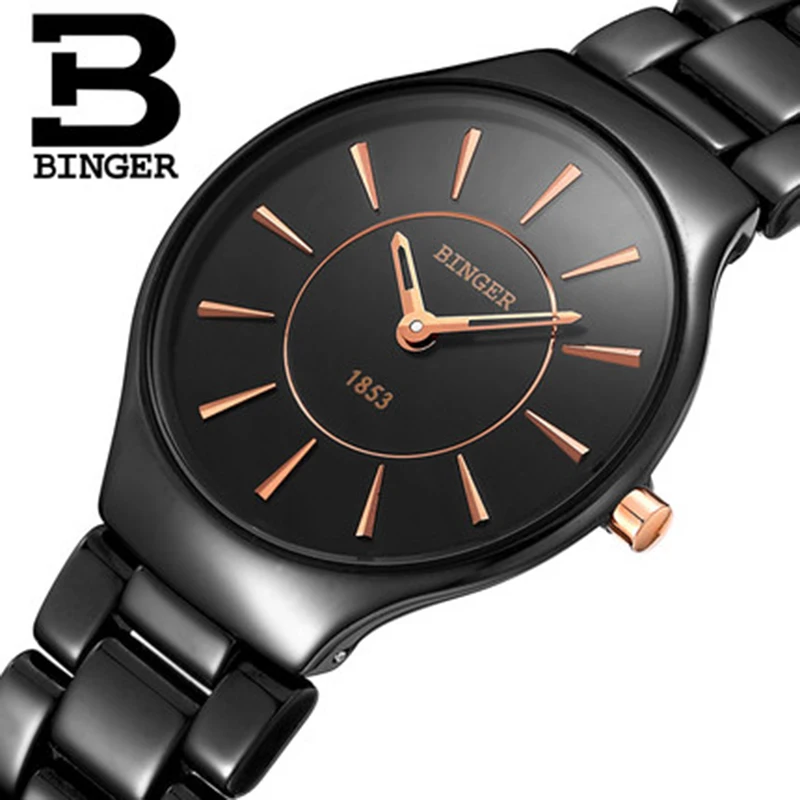 Оригинальные роскошные швейцарские брендовые керамические часы Бингер для мужчин и женщин, парные кварцевые часы, тонкие Стильные Настольные водонепроницаемые часы