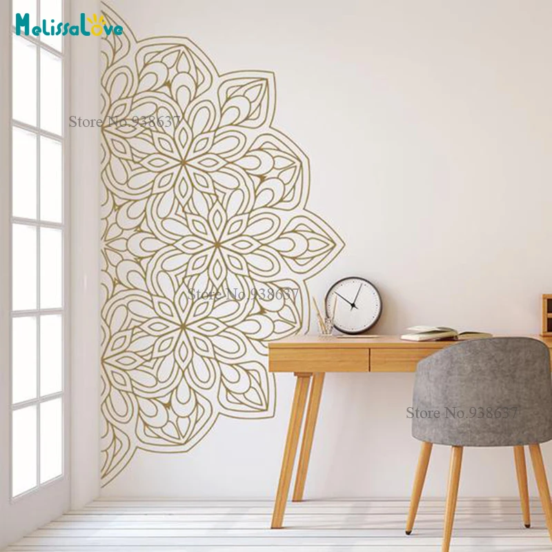 

Yoga Theme Decal Mandala Vinyal Wall Stickers Half Flower Ornament Moroccan Studio Decoration Wall Art Home Decor B929