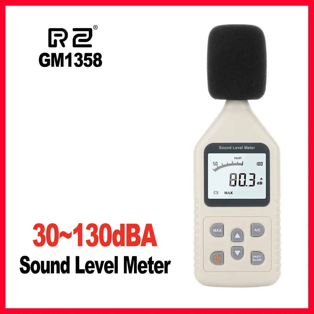 

New Digital sound level meter meters noise tester in decibels LCD A/C FAST/SLOW dB screen 30-130dB RZ GM1358
