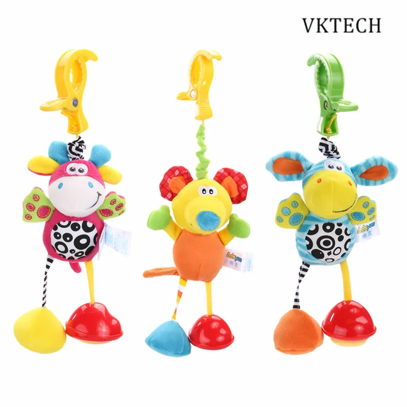 Baby Toys Rattles Mobile Soft Plush Cartoon Animal Clip Crib Bed Stroller Hanging Bells Dolls Toys for Newborns