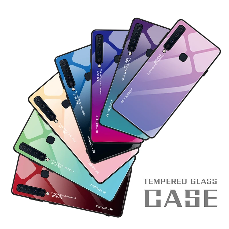 

Gradient Tempered Glass Cases For Samaung Galaxy A7 A9 2018 S8 S9 Plus A5 2017 A6 A8 J4 J6 Plus 2018 Note 9 8 A9S Colorful Cover
