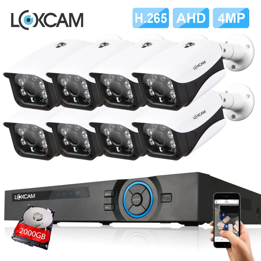 

LOXCAM H.265+ 4MP security Camera System 8CH 4MP In/Outdoor Waterproof IR Night vision Camera 8ch CCTV Video Surveillance kit 2T