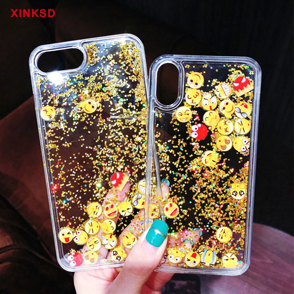 Liquid Emoji Face Phone Case For Iphone XS MAX XR X Cute Smile Case