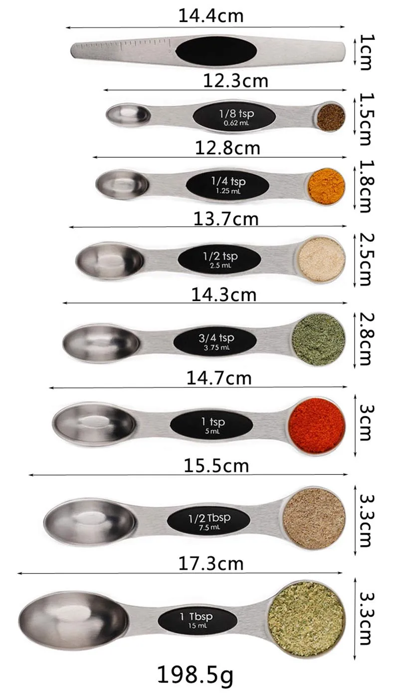 8 шт. из нержавеющей стали с двойной головкой мерные ложки магнитное измерение чайной ложки столовая ложка для сухих и жидкие ингредиенты