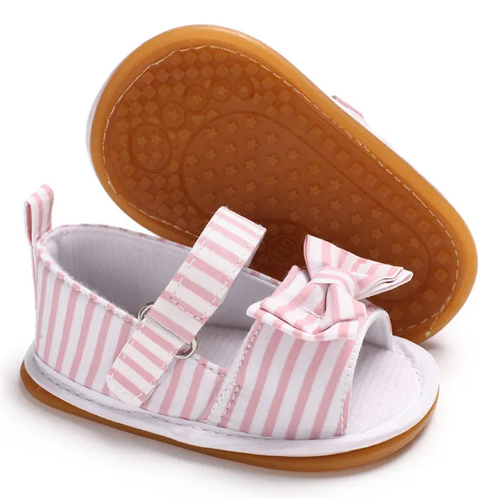 Новый Малыш новорожденных принцессы обувь для девочек сандалии летние детские бантом Prewalker Stick лук полосатые туфли