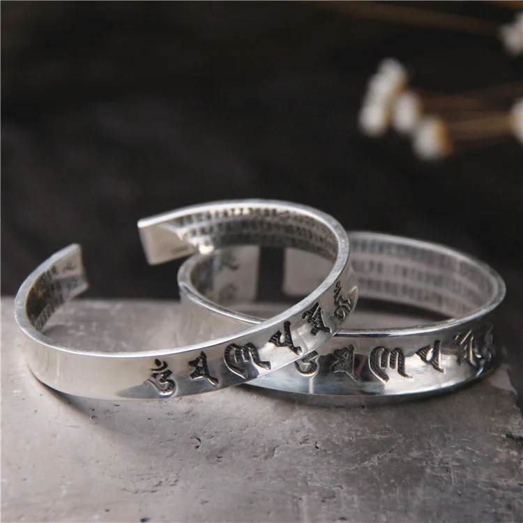 

S999 Sterling Silver Retro Thai Silver Vintage Style Fashion Men And Women Open Ended Couple Bangles