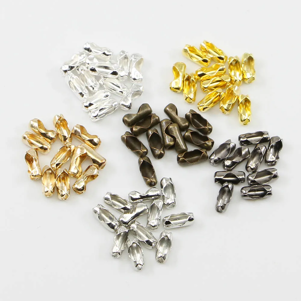 

200Pcs 2.4/3.2/4/4.5mm Gold/Silver Ball Chain Connector Clasps End Bead Crimp Silver Tone DIY Jewelry Finding Making Accessories