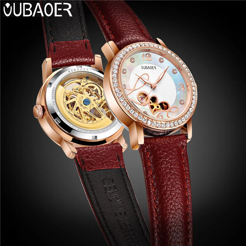 

OUBAOER Automatic Mechanical Women Watch Top Brand Skeleton Luxury Genuine Leather Female Watches Classic Lady Clock Hot 2005B