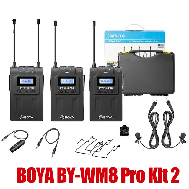 BOYA BY-WM6 BY-WM4 Mark II BY-WM8 Pro UHF Беспроводная микрофонная система всенаправленный петличный микрофон для DV DSLR - Цвет: BY-WM8 Pro Kit2