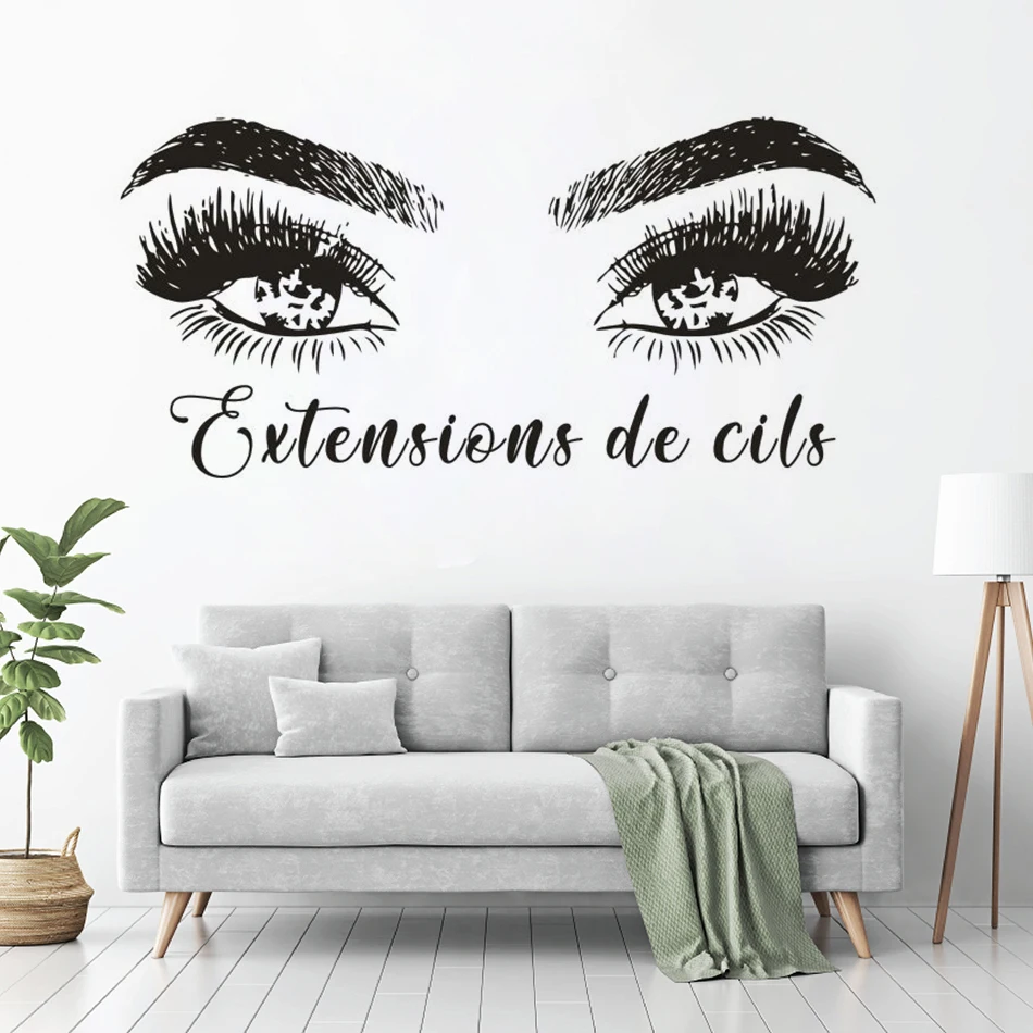 

French Pattern Beauty Salon Decoration Extensions de cils Sign Vinyl Decals Magic Lashes Eyelash Window Stickers Vinyl Art AZ610